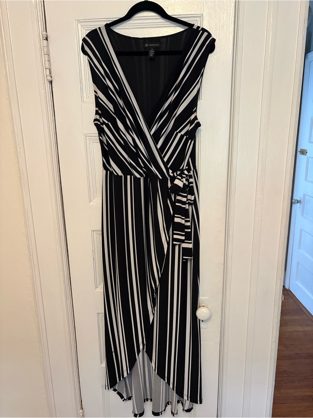 INC International Concepts Black and White Striped High-Low Wrap Dress